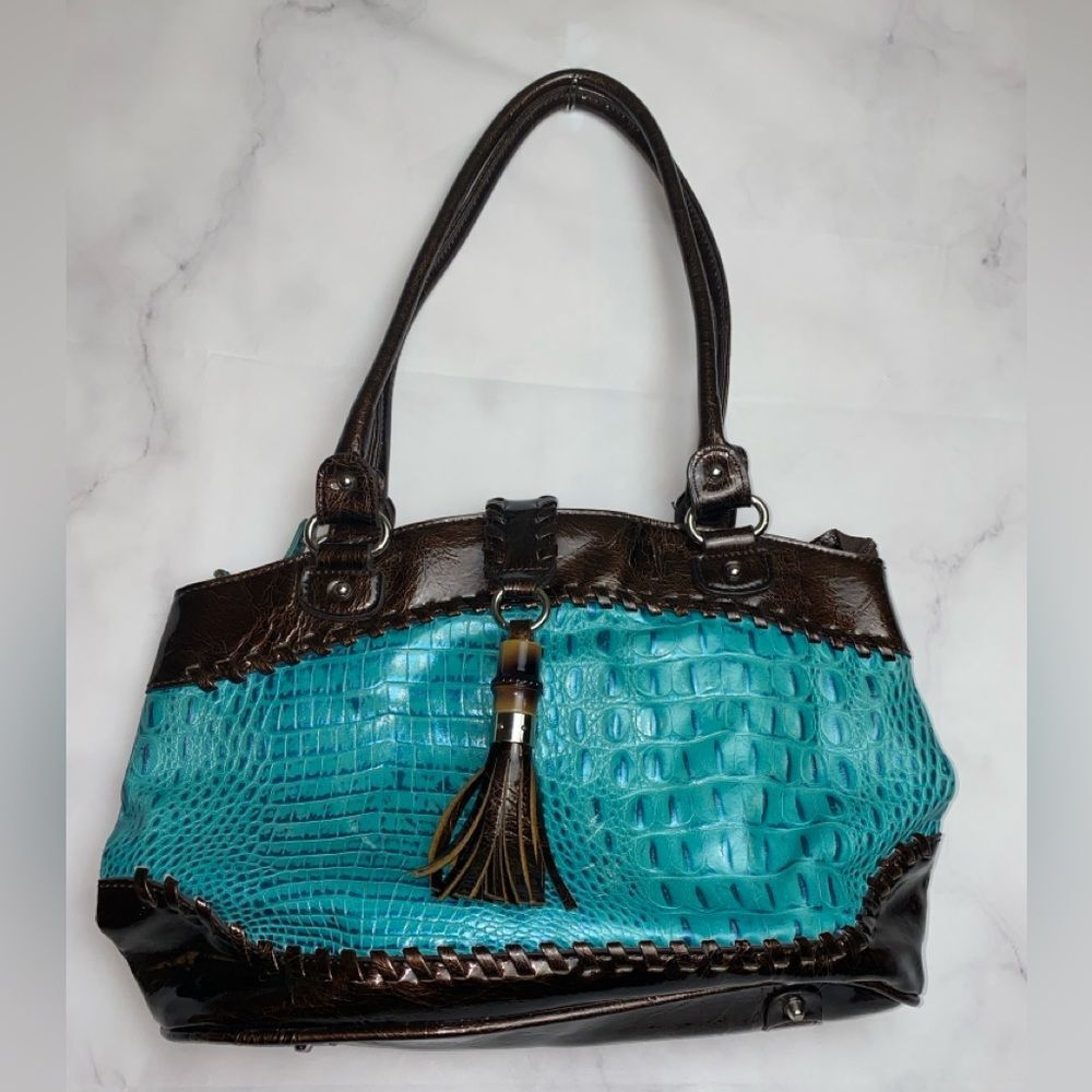 M.C. Crocodile Leather Tasseled Shoulder Bag Purse